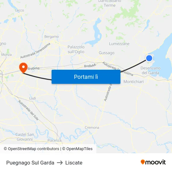 Puegnago Sul Garda to Liscate map
