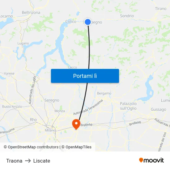 Traona to Liscate map
