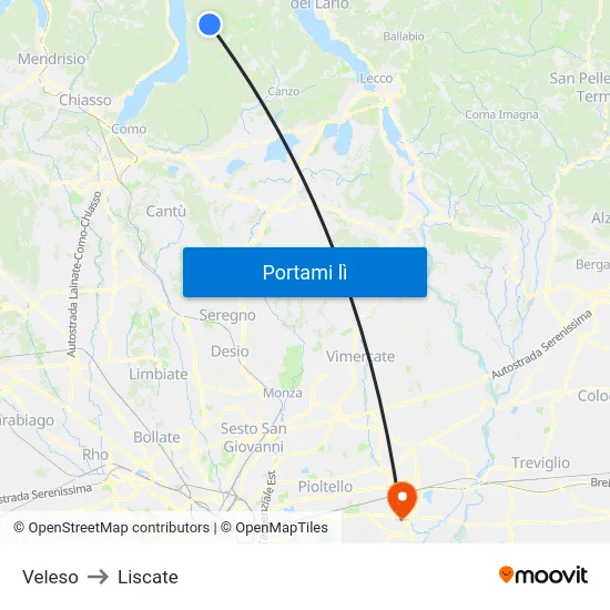 Veleso to Liscate map