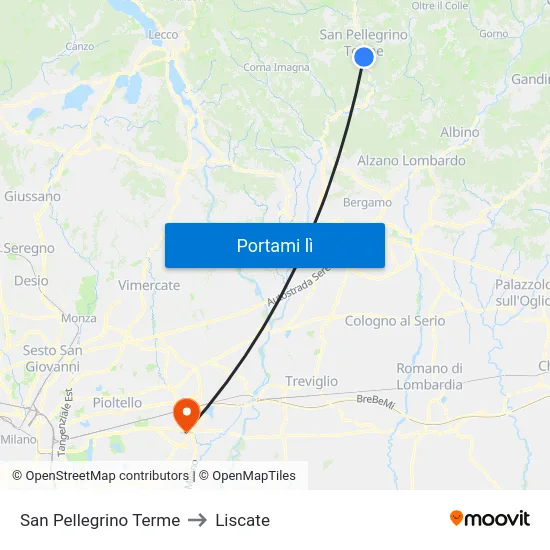 San Pellegrino Terme to Liscate map