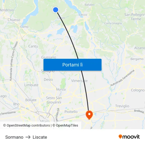 Sormano to Liscate map