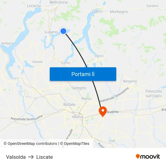 Valsolda to Liscate map