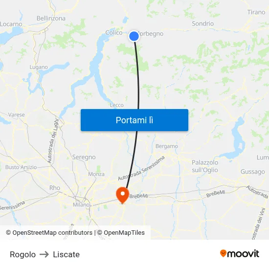 Rogolo to Liscate map