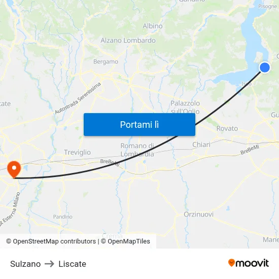Sulzano to Liscate map