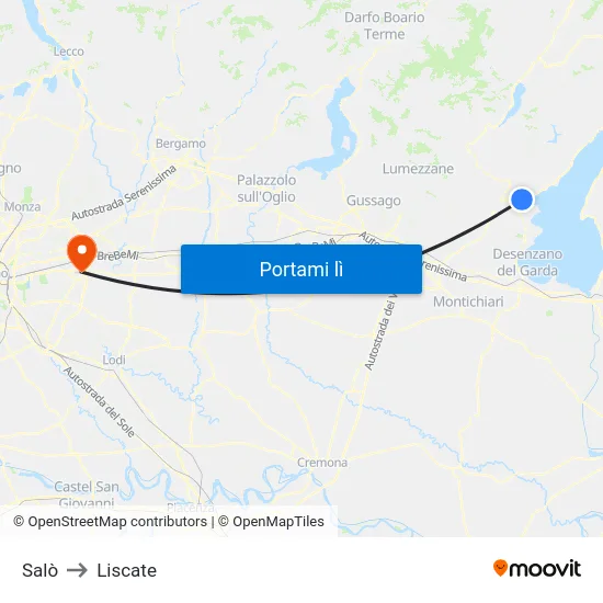 Salò to Liscate map