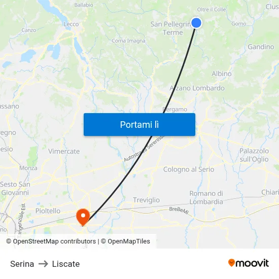 Serina to Liscate map