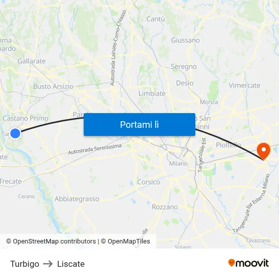Turbigo to Liscate map