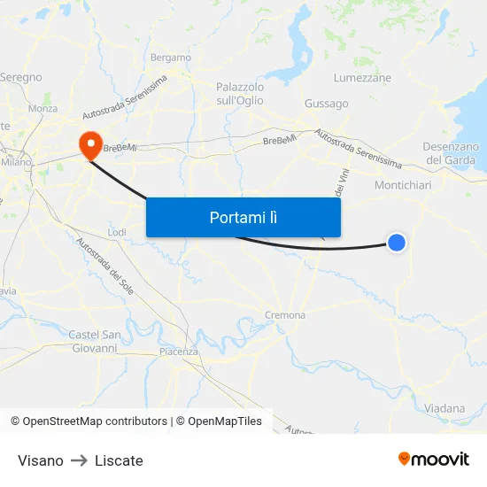Visano to Liscate map