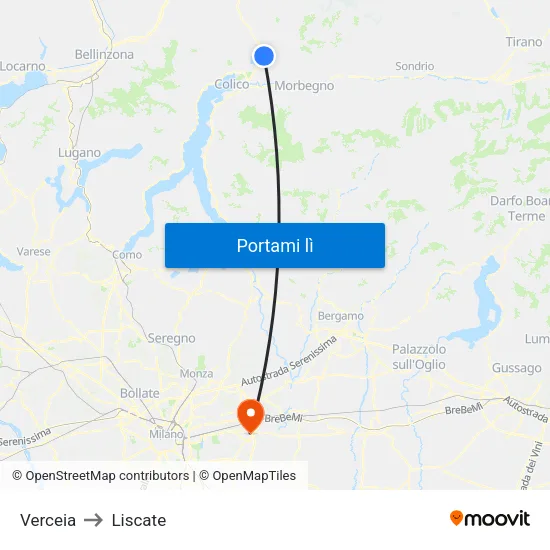 Verceia to Liscate map