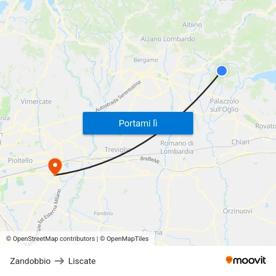 Zandobbio to Liscate map