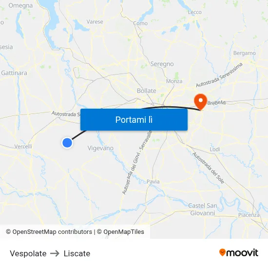 Vespolate to Liscate map