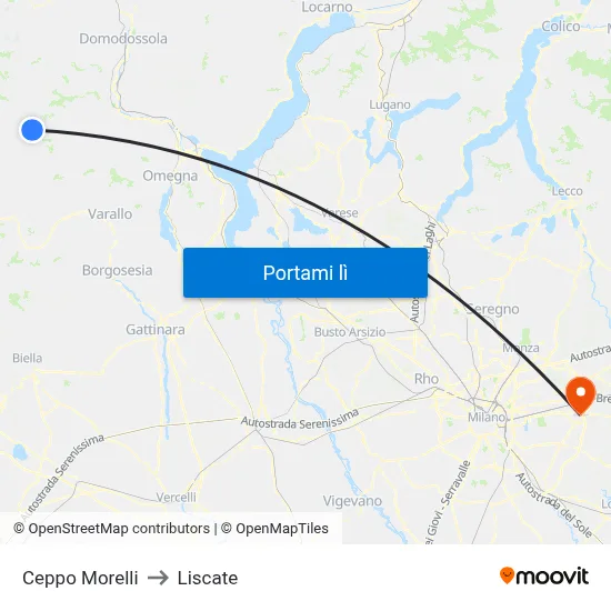 Ceppo Morelli to Liscate map