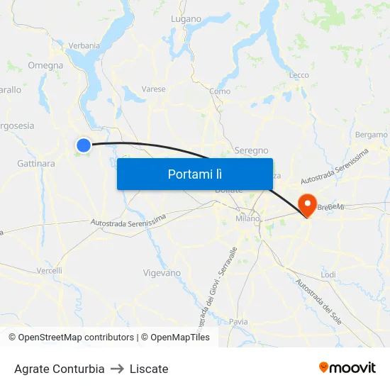 Agrate Conturbia to Liscate map