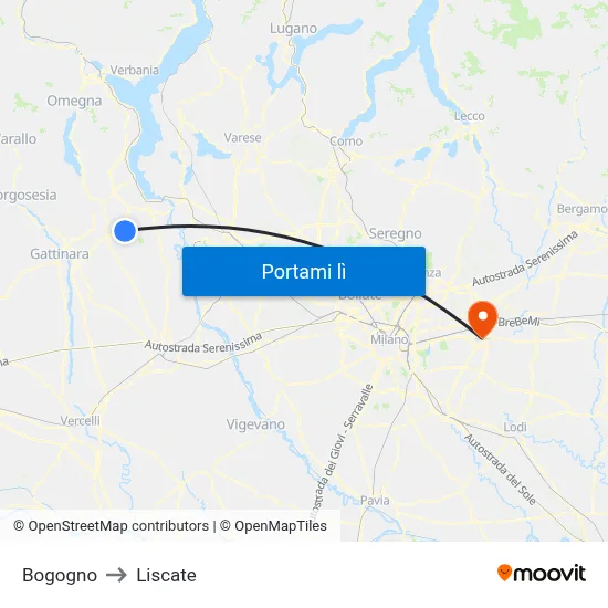 Bogogno to Liscate map