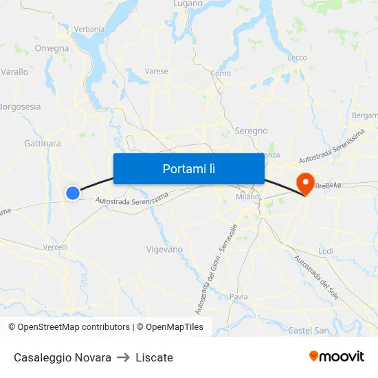 Casaleggio Novara to Liscate map
