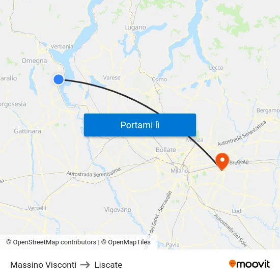 Massino Visconti to Liscate map