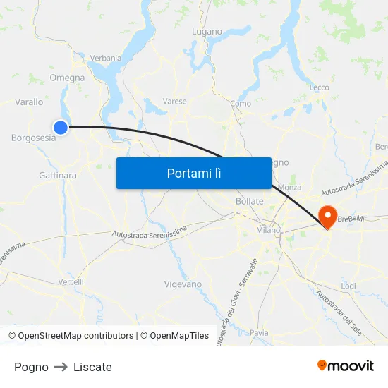 Pogno to Liscate map