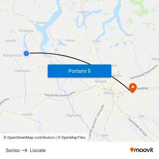 Soriso to Liscate map
