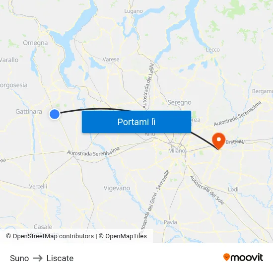 Suno to Liscate map