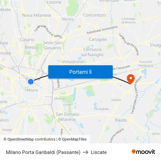 Milano Porta Garibaldi (Passante) to Liscate map