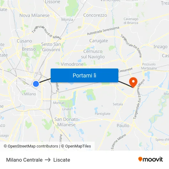 Milano Centrale to Liscate map