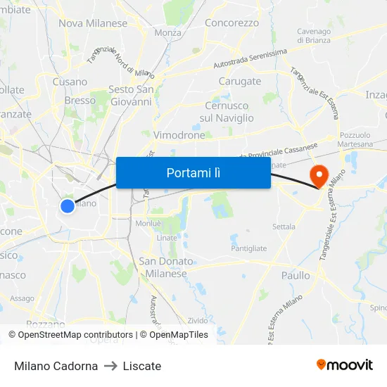 Milano Cadorna to Liscate map