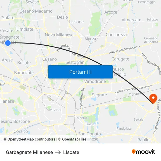 Garbagnate Milanese to Liscate map