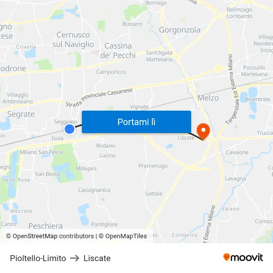 Pioltello-Limito to Liscate map