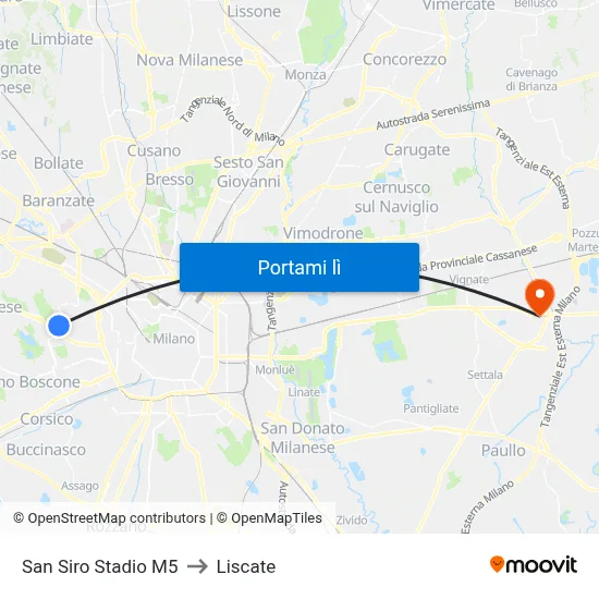 San Siro Stadio M5 to Liscate map