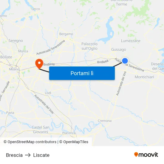 Brescia to Liscate map