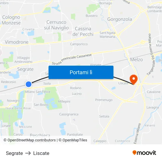 Segrate to Liscate map