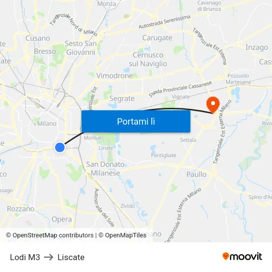 Lodi M3 to Liscate map