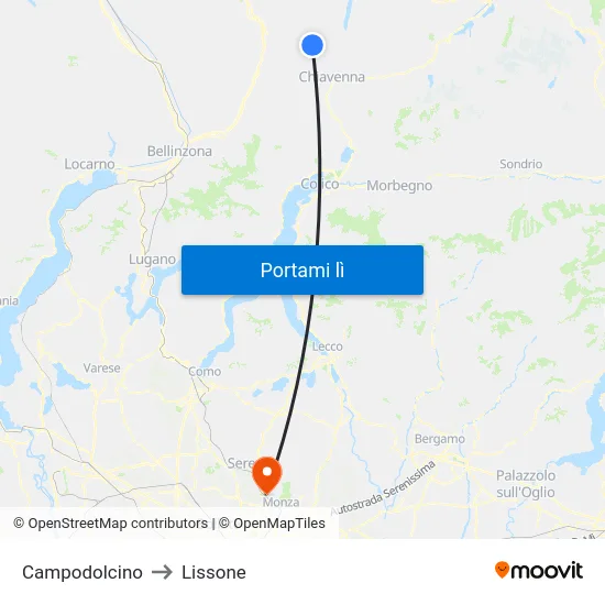 Campodolcino to Lissone map