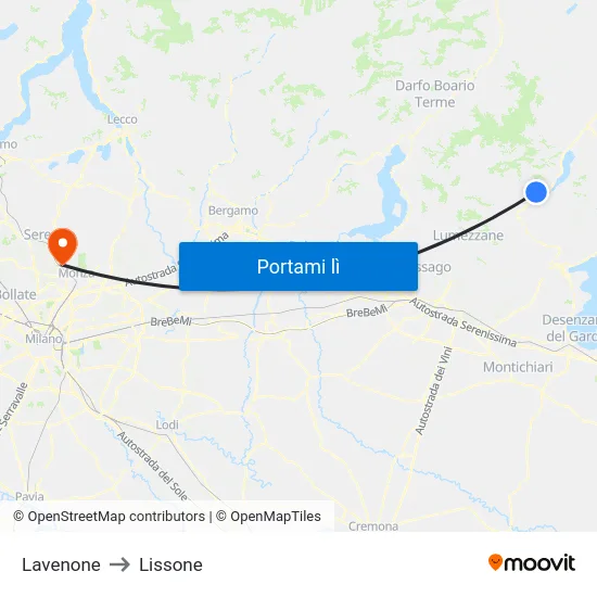 Lavenone to Lissone map