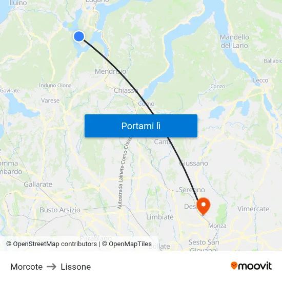 Morcote to Lissone map