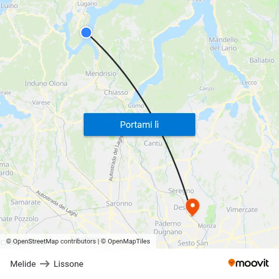 Melide to Lissone map