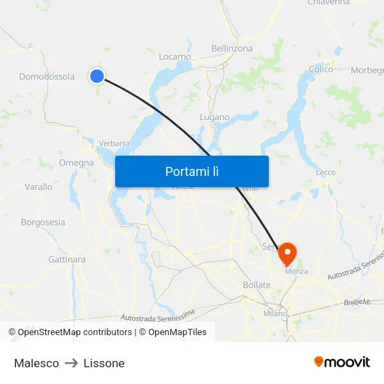 Malesco to Lissone map