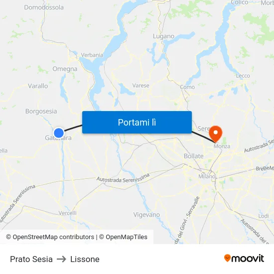 Prato Sesia to Lissone map