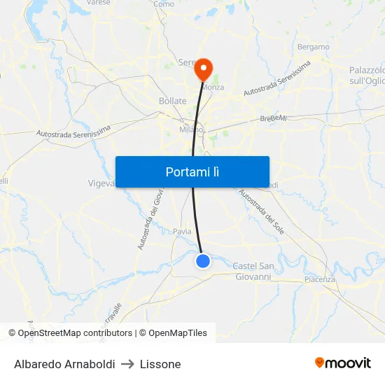 Albaredo Arnaboldi to Lissone map