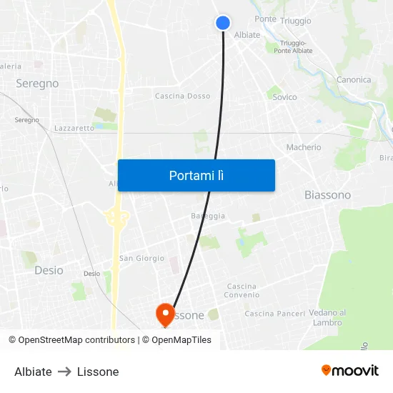 Albiate to Lissone map