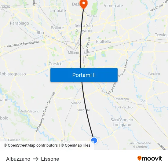 Albuzzano to Lissone map