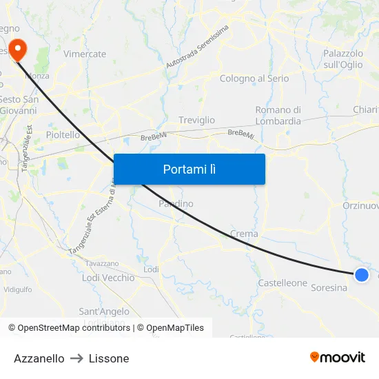 Azzanello to Lissone map