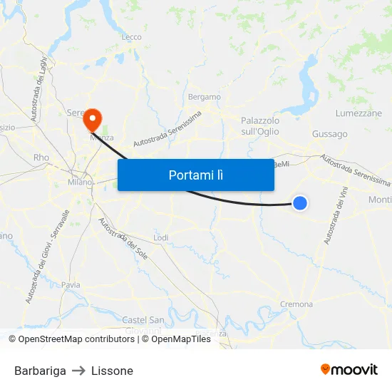 Barbariga to Lissone map
