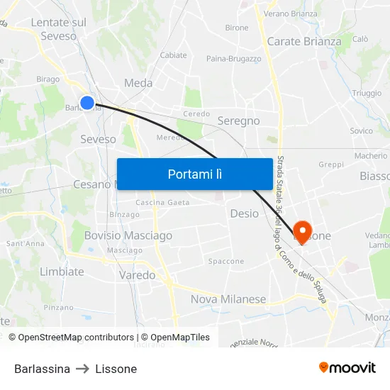 Barlassina to Lissone map