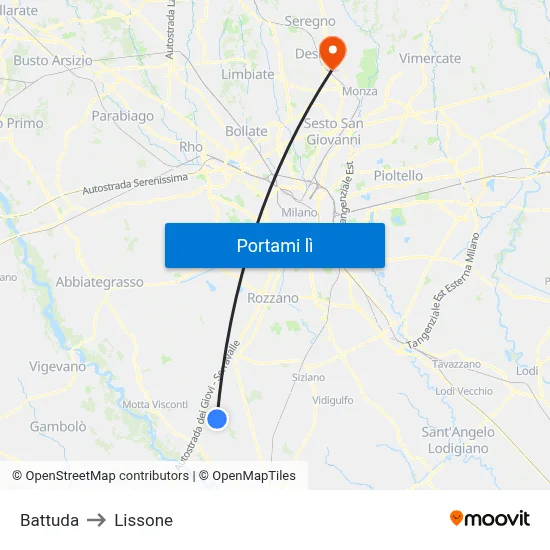 Battuda to Lissone map
