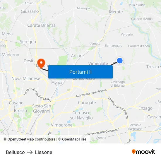Bellusco to Lissone map