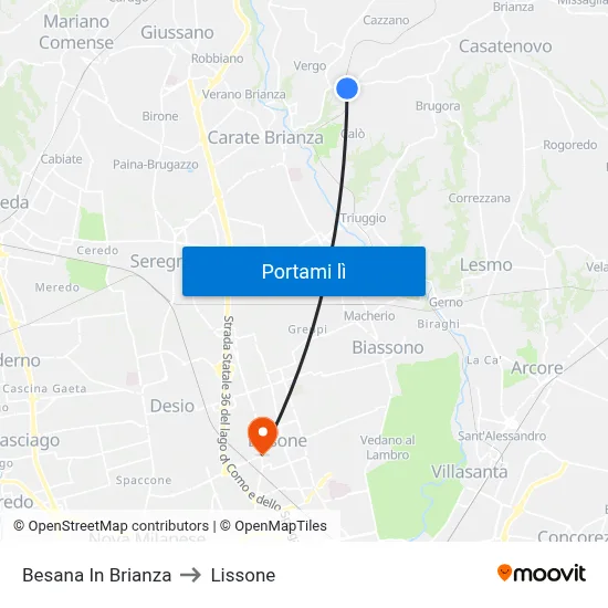 Besana In Brianza to Lissone map