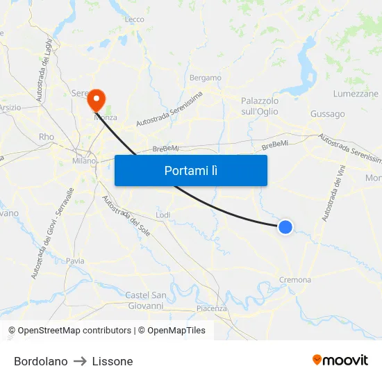 Bordolano to Lissone map