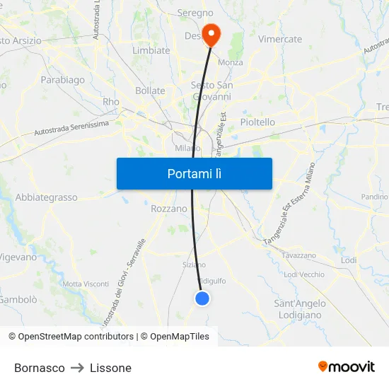 Bornasco to Lissone map