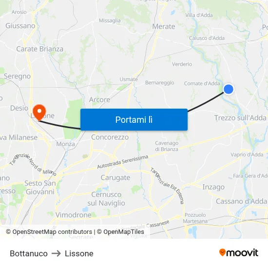 Bottanuco to Lissone map